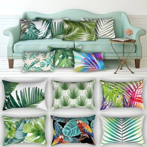 Green Palm Leaves Pillow Case Summer Tropical Jungle Plant Cushion Cover 30x50cm - Picture 1 of 36