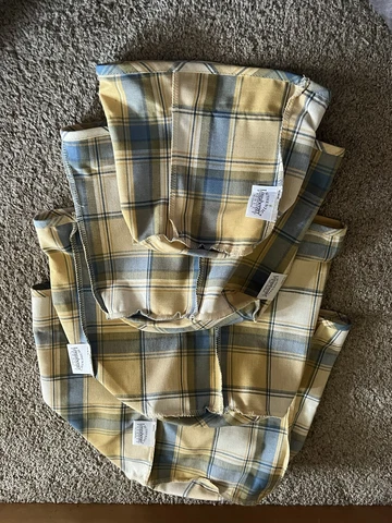Set of 4 Longaberger Canister Basket Cornflower Plaid Liners~Complete set! Cover