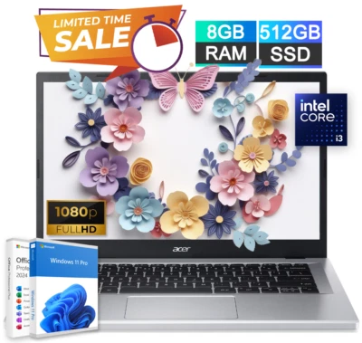 2025 Acer Aspire 14" Laptop FHD 8-Core Intel i3 8GB RAM 512GB SSD Office Win Pro - Image 1 of 4
