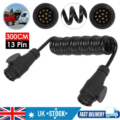 Trailer Light Electrics 3m Curly Extension Cable Lead Male to Female 13 Pin Plug - Image 1 of 4