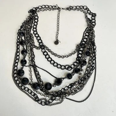 Colar Vera Wang preto em camadas strass contas facetadas pino de corrente Gunmetal - Imagem 1 de 4