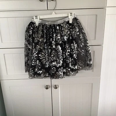 Falda Kate Mack Glitzy Forrada Negra y Plateada Niña Cintura Elástica Talla 14 Foto 1 de 4