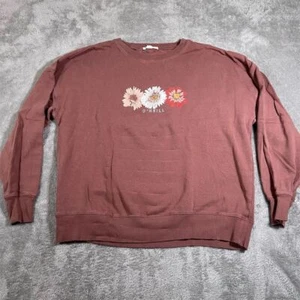 O'Neill Sweatshirt Women's XS Brown Floral Daisy Logo Crew Neck Cotton Pullover - Picture 1 of 12