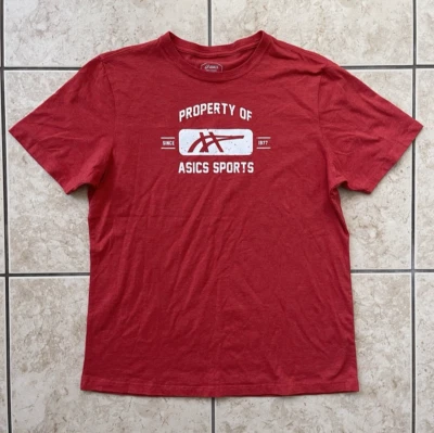 Asics Running Men's Short Sleeve Red Large T-Shirt Track Sports Classic Race Top - Image 1 of 4