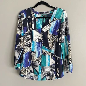 Nic + Zoe Womens Printed Polyester Button Up Shirt Blouse Artsy Abstract Vibrant - Foto 1 di 6