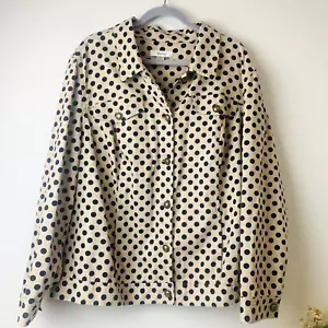 CJ Banks Women's Jacket 2X Beige with Black Polka Dots Denim Feel Long Sleeve - Picture 1 of 12