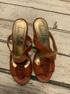 Sam & Libby Wedge Sandals Floral Rust Size 6.5 - Picture 1 of 3