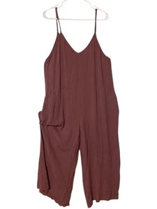 Wide Leg Romper Jumpsuit Women’s Large Adjustable BoHo Lagenlook Maroon - Picture 1 of 24