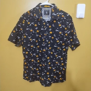 Camicia Ricky Singh denim e fiori manica corta cotone con bottoni Halloween XL - Foto 1 di 7
