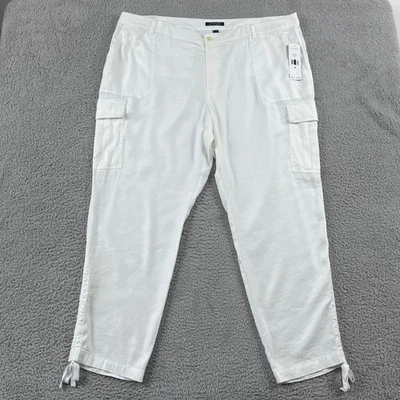 NWT Lauren Ralph Lauren Cargo Pants Womens 20 W White Linen Blend Preppy - Image 1 of 4