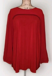 Dressbarn - Tunica classica rossa in maglia manica lunga trasparente - Donna taglia 3X - Foto 1 di 3