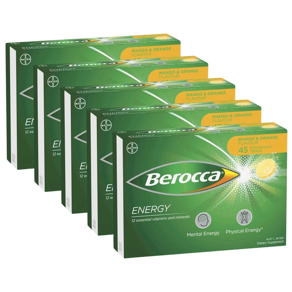 Berocca Energy Vitamina B y C 225 Comprimidos Mango y Naranja (45 × 5 Paquetes) Foto 1 de 4