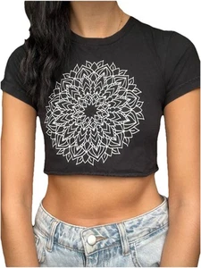 Grace Neutral Mandala American Apparel Cropped Top Size Small Tattoo Artist - Picture 1 of 4