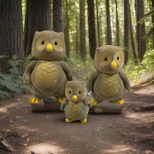 Lil Woodzeez Whooswhoo Owl Family Of 3 Flocked toy Figure Lot Mom + dad & Baby - Picture 1 of 5