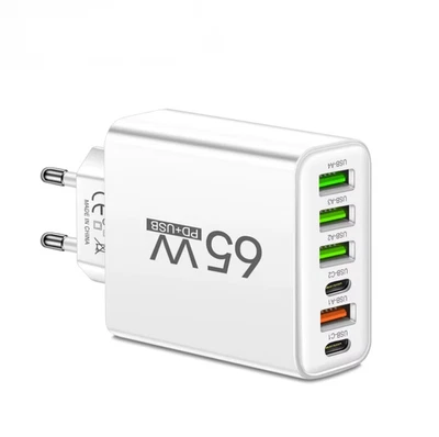 65W Multi USB Ladegerät Schnellladegerät 6-Port PD QC3.0 Adapter iPhone Samsung - Bild 1 von 4