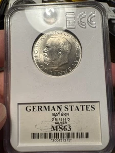Germany 1914 D Ludwig 2 Mark MS63 - Picture 1 of 6