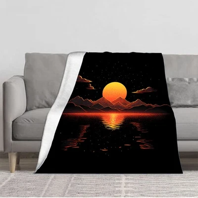 Durable Soft & Warm Flannel Blanket - Cozy Sunset Mountain Design Perfect  - Image 1 of 4