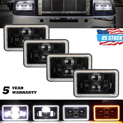 4pcs 4x6" LED Headlights Hi/Lo Beam Rectangle Fit for Cutlass 1980-1988 - Image 1 of 4