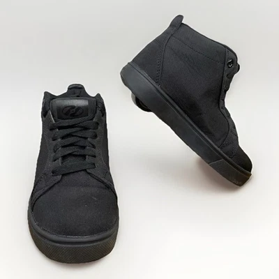 Heelys Racer 20 Mid Skate Shoes Size 1 YTH Black Canvas Skater Sneakers Wheels - Image 1 of 4