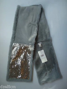 NWT UGG Australia Sequin Shearling Scarf in Light Gray - Picture 1 of 9