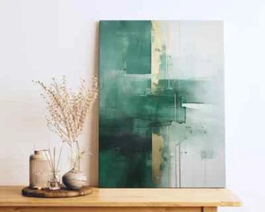 Modern Abstract, Gold & Green Art Painting Wall Art Canvas Unframed Print Art - Picture 1 of 4
