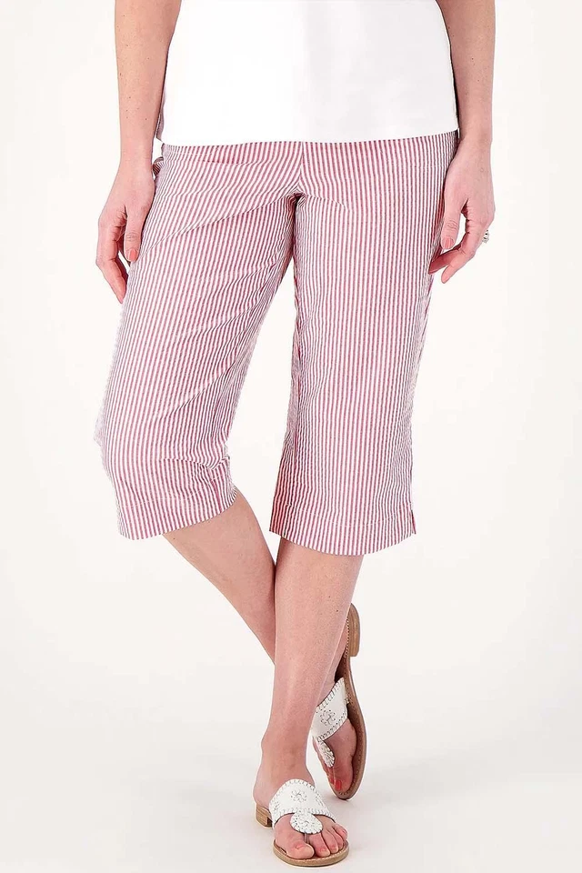 Quacker Factory Pull On 19" Stretch Seersucker Capri Pants Red - Image 1 of 1