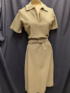Vintage 1950's 60's Tan Knit Dress by Wagadoon Size S/M - Picture 1 of 10