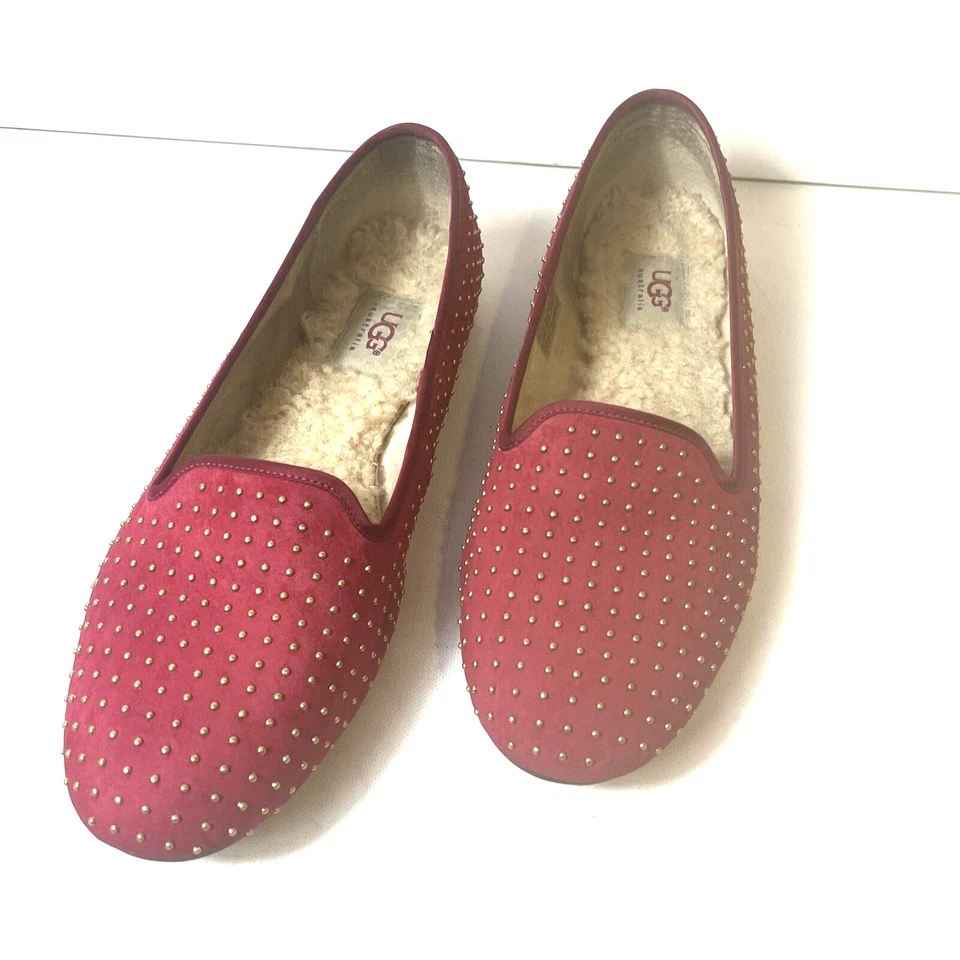 Zapatos planos de ballet Ugg para mujer talla 9,5 rojo dorado a lunares cuero sin cordones piel de oveja Foto 1 de 4