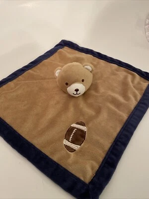 Tiddliwinks Lovey Security Blanket Plush Teddy Bear Football Brown White Blue - Image 1 of 4