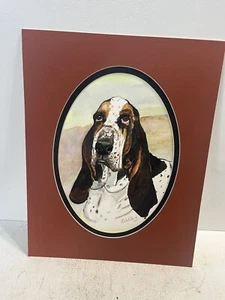 - 11x14 Hand Drawn Original Matted Painting Basset Hound Themed - Picture 1 of 3