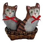 Vintage Primitive Hand Painted Fabric Tabby Cats Kittens in a Basket Ornament