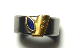 585 Gelbgold Ring Gr. 56 echter Safier Brilli aufgelötet auf Edelstahlring - Bild 1 von 7