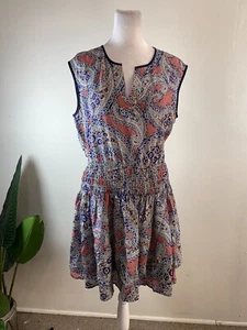 J. Crew Blue Paisley Smocked Drop Waist Dress Silk, Size 6 - Picture 1 of 8