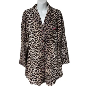 Camicia da notte Betsey Johnson flanella leopardata stampa ghepardo rosa cuore bottoni L fiocco - Foto 1 di 9