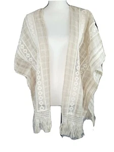Kori Women's Size S-M Beige Open Kimono Fringed Hem Lace Detailing K6031 - Picture 1 of 10