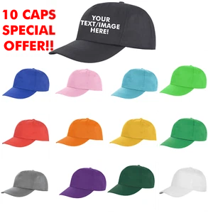 10 x bedruckte Baseballkappen - beliebiger Text, Logo oder Bild - Erwachsenengröße - Bild 1 von 14