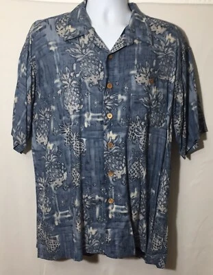 Camisa Hawaiana Vintage Lord & Taylor Clásica Informal 2XL Azul Piña Rayón Foto 1 de 4