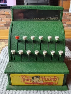 Vintage Tom Daumen Metall Spielzeug Registrierkasse - grün & gelb - 50er Jahre Kinderspielzeug - Bild 1 von 11