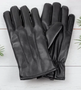 Leather Touchscreen Gloves Size S - M Roomy Length 23 cm iN Style Unisex - Black - Picture 1 of 9