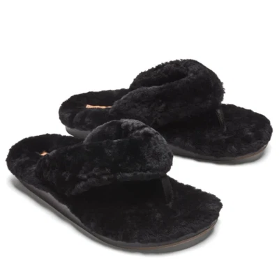 OluKai Kipe'a Heu Women's Size 9 Black Sandal Slippers, Soft Fur Brand New - Image 1 of 4