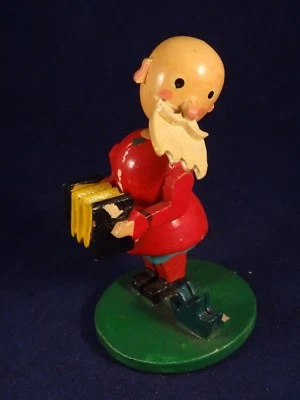 Ancien jouet personnage figurine bois peint accordéon joueur musique JAPAN 1950 - Photo 1/4