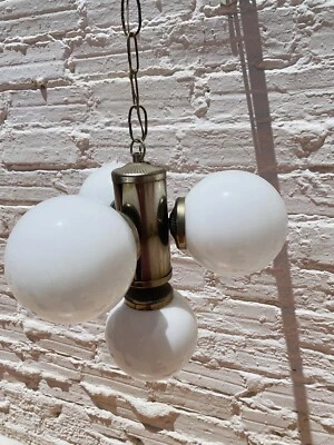 Petite Mid Century Sputnik Chandelier, Orb Orbital Milk Glass Globe, Chrome, 28" - Image 1 of 4