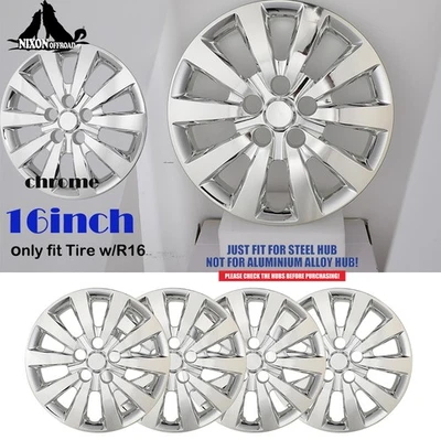 4 Pack 16" Chrome Hubcaps For 2013-2019 Nissan Sentra Wheel Covers Snap On R16 - Изображение 1 из 4
