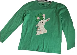 Mini Boden Girls Shirt Size 7-8 Green Long Sleeve Bunny with Shamrocks NWOT - Picture 1 of 4