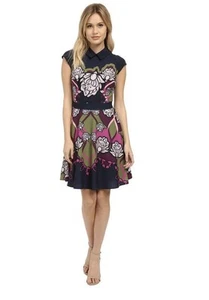 Ted Baker London Daywin Tapestry Skater Dress Navy Blue Pink NWT SZ 3 US 8 - Picture 1 of 8