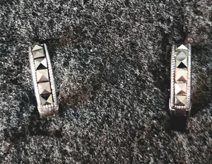 Judith Jack Marcasite & Faux Pearl Stone .925 Sterling Silver snug Hoop Earrings - Picture 1 of 7