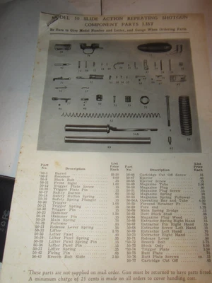 Lista de piezas de pistola de colección Harrington & Richardson modelo 50 SLIDE ACTION ESCOPETA ORIGEN Foto 1 de 3