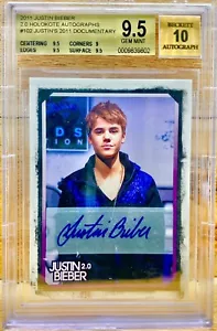 JUSTIN BIEBER 2011 PANINI 2.0 Holokote Auto Autograph SSP #102 BGS 9.5/10 Pop 1 - Picture 1 of 4