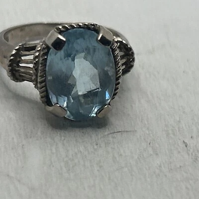 Anillo de plata de ley 925 con piedras preciosas de topacio azul ovalado vintage talla 8 Foto 1 de 4