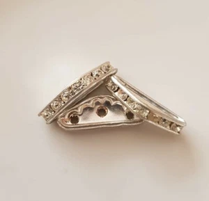 3-Hole Rhinestone Triangle Spacers, Silver with 7 Clear Crystals. 6pcs. RH04 - Picture 1 of 2